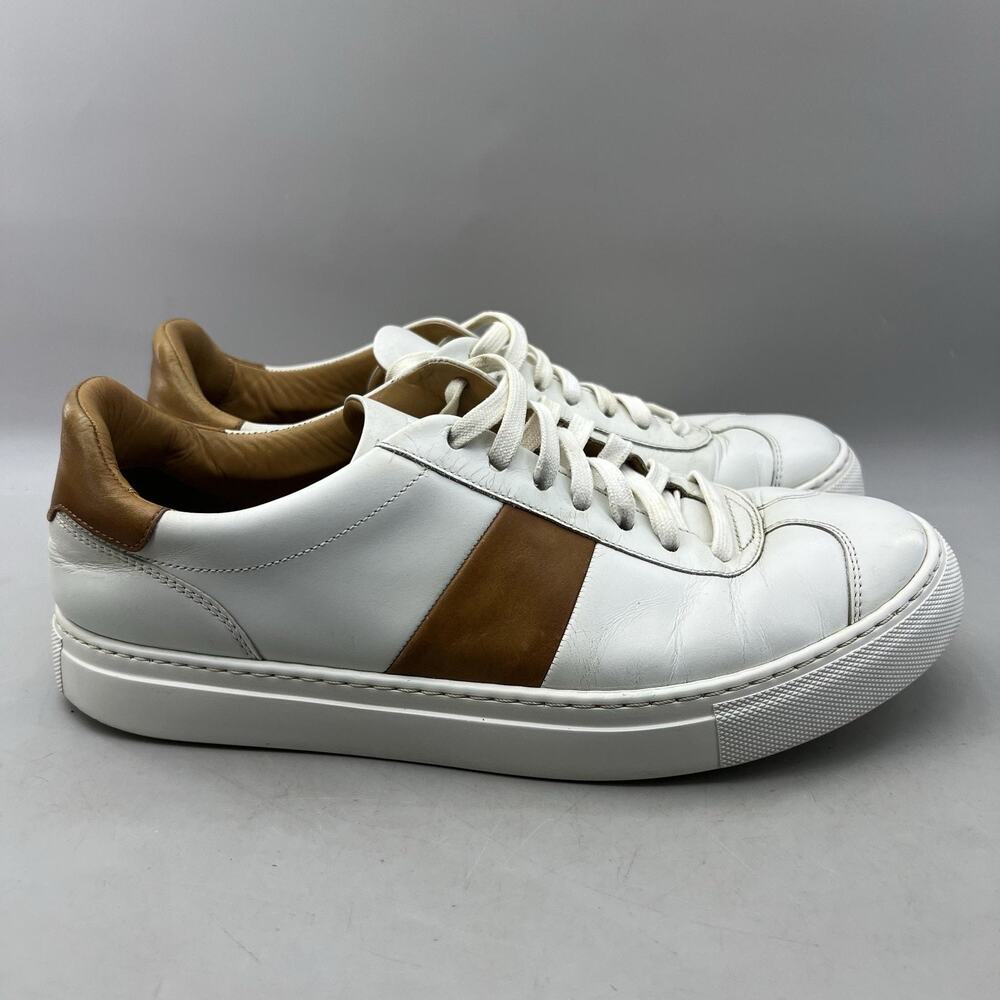 Magnanni Ashley Casual Shoes Men Size 8.5 White Brown Leather Comfort Sneakers